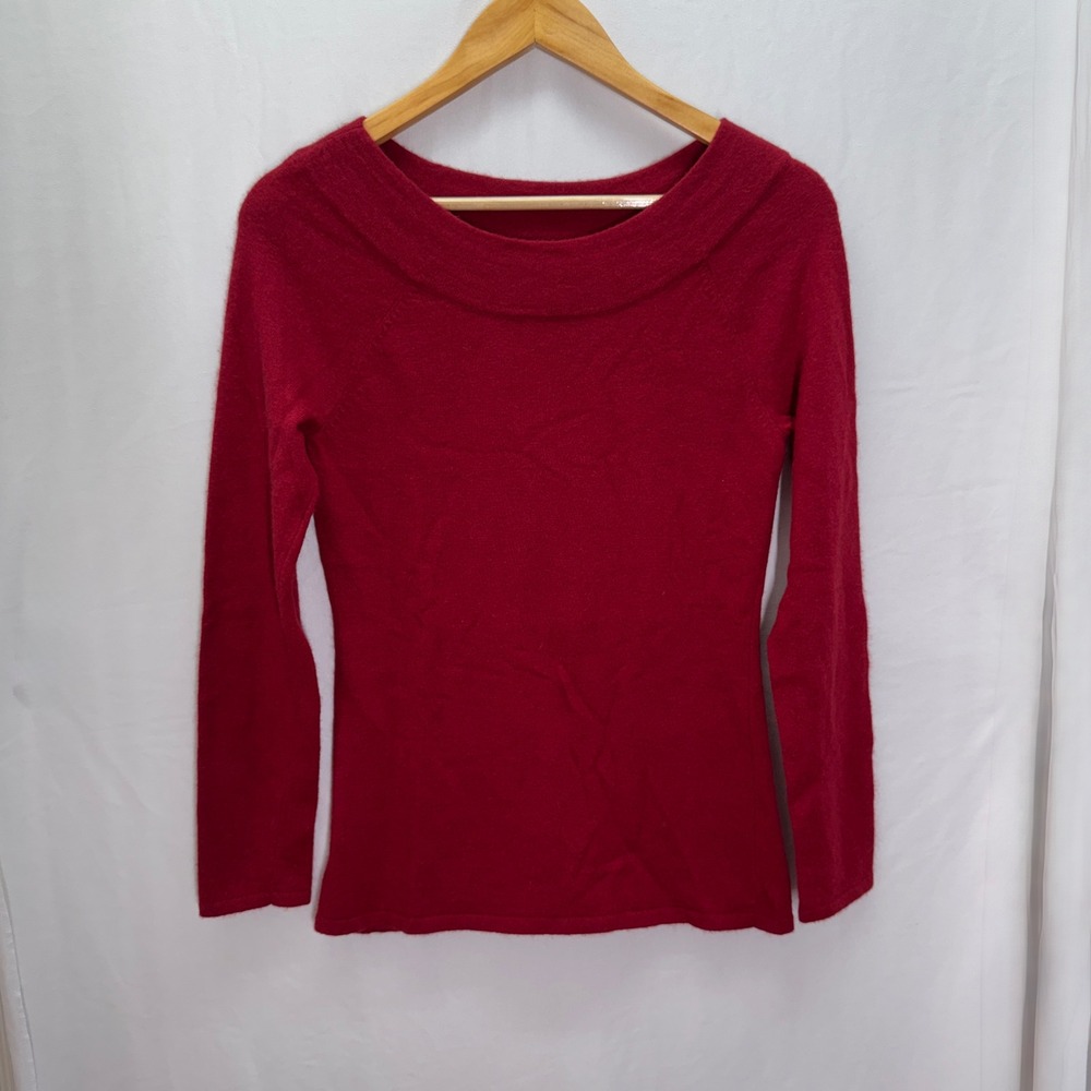 Marisa Christina Women Sweater S Red Angora Wool Blend Boat Neck Quiet Luxury